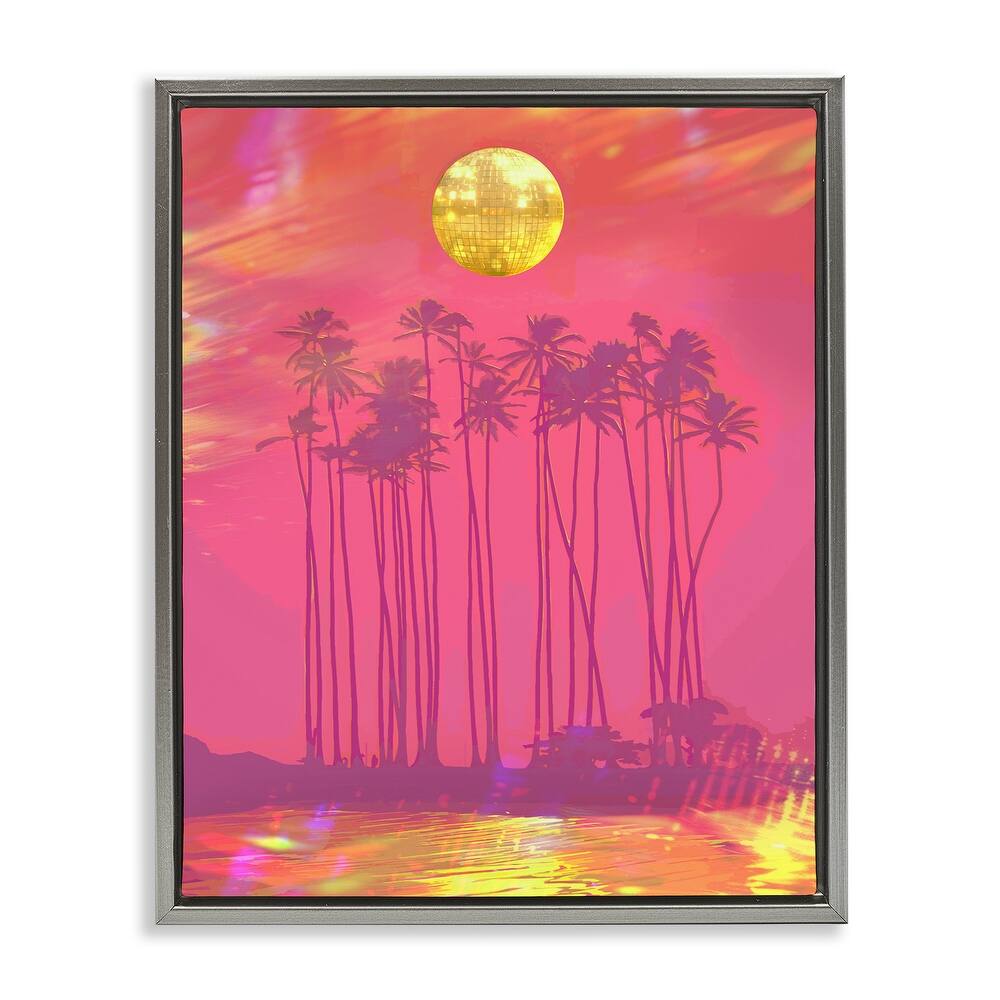 Stupell Disco Over Tropical Palms Framed Floater Canvas Wall Art Design By Lil' Rue