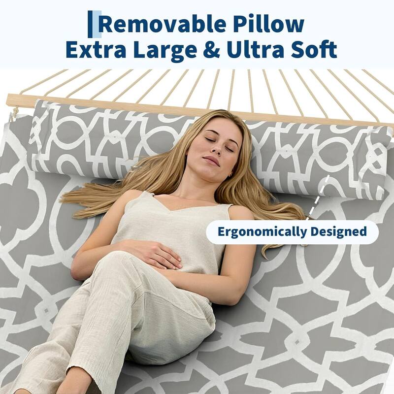 Double Quilted Fabric Hammock, 450 LBS Capacity for Outdoor Patio Backyard Poolside