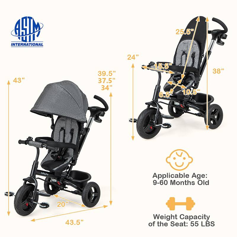 Gymax 4-in-1 Baby Tricycle Toddler Trike w/ Reversible Seat Canopy &