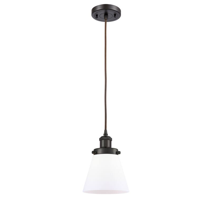 Innovations Lighting Small Cone 6" Wide Mini Pendant - Cord Hung - Oil Rubbed Bronze / Matte White