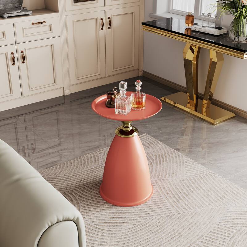 Luxury Design Iron End Table, Minimalist Round Side Table for Small Space - Red