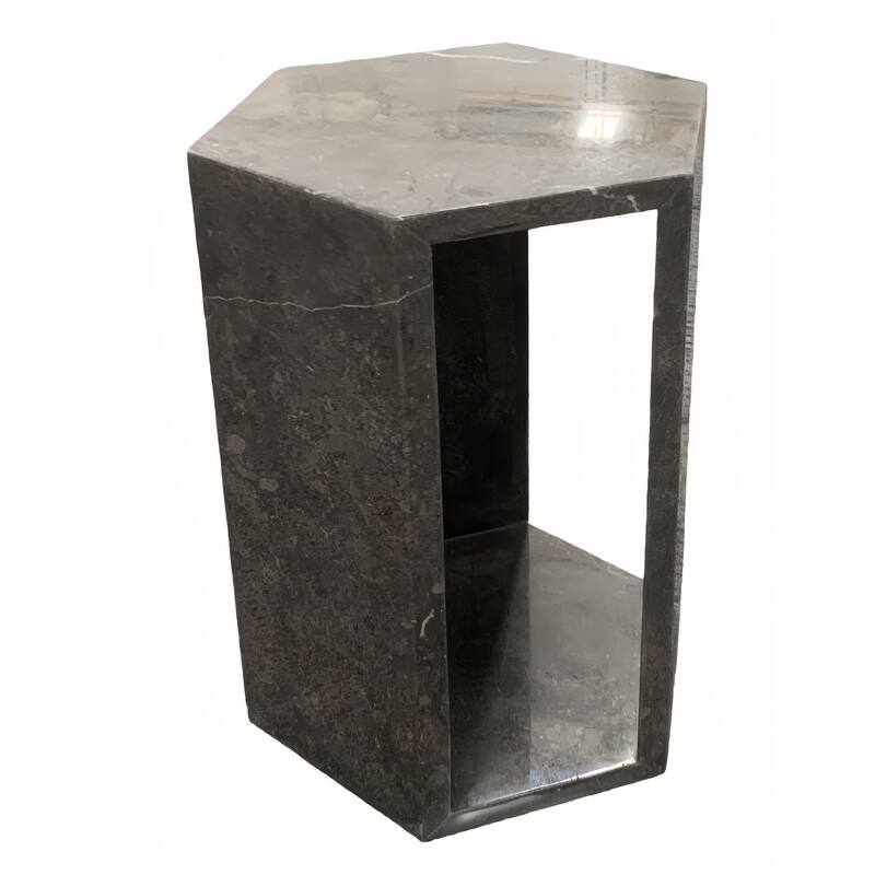 Roomfitters Luxury Natural Marble Hexagon Side Table, Solid Stone Geometric Pedestal End Table, Polished Finish