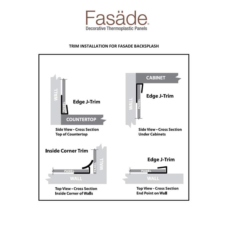 FASÄDE 47 in. Decorative Vinyl J Trim in Crosshatch Silver (5 Pack) - 5 Pack
