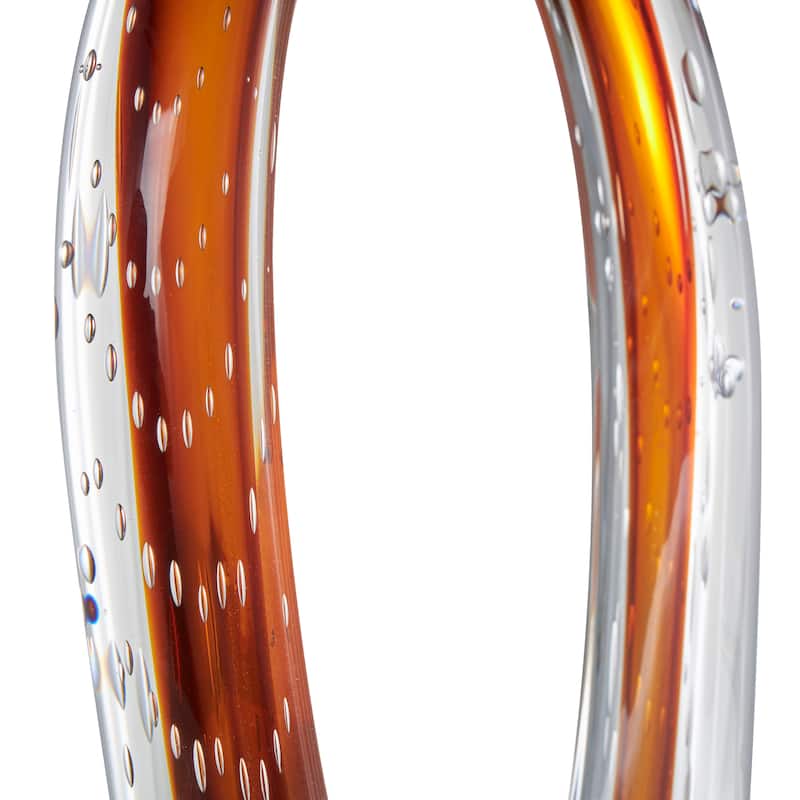 Dark Blue or Copper Glass Cutout Oval Ombre Abstract Sculpture with Bubble Texturing and Clear Accents