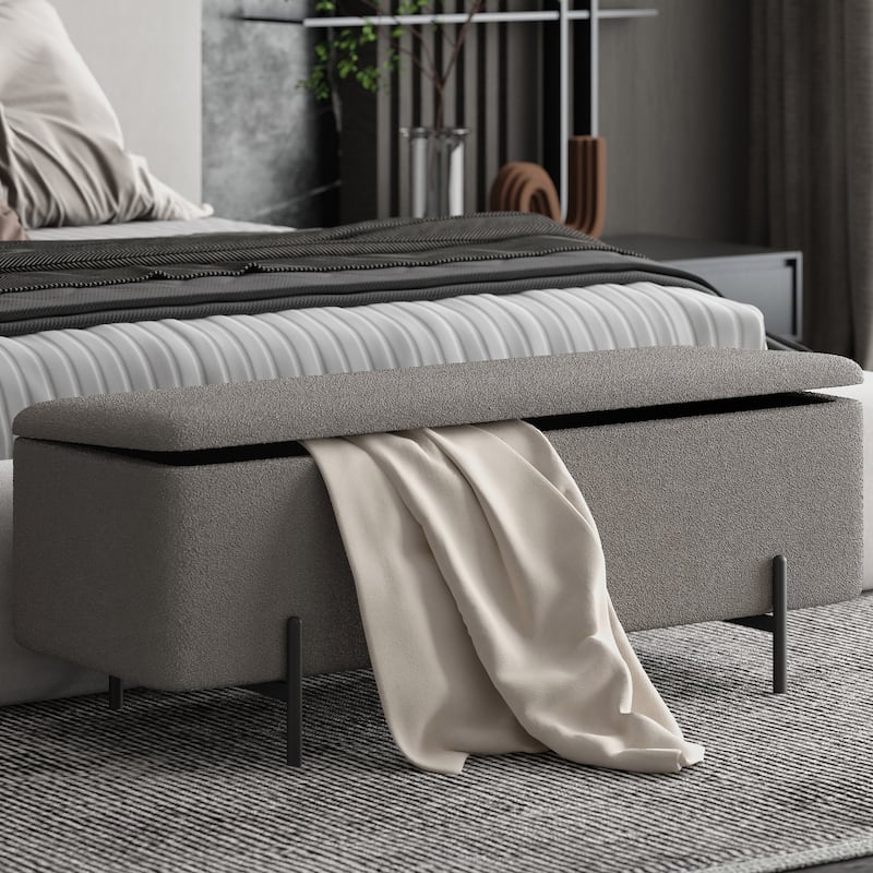 Modern Fabric & Metal Storage Ottoman Bench