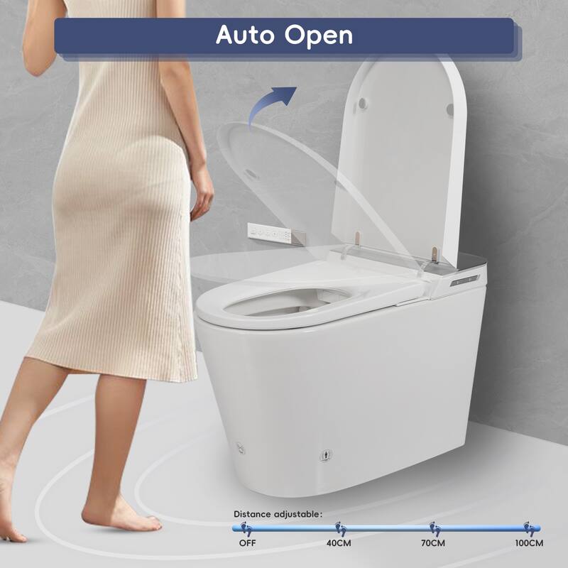 Tankless Smart Toilet with Built In Bidet. Auto Open Close. Heated Seat. Warm Water Dryer. Foot Sensor