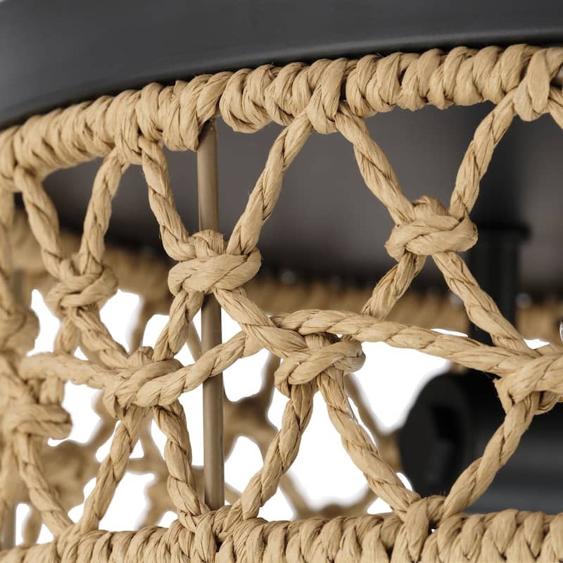 Chandra Collection 12 in. Two-Light Matte Black Global Flush Mount with Woven Shade - 12 in x 12 in x 4.25 in