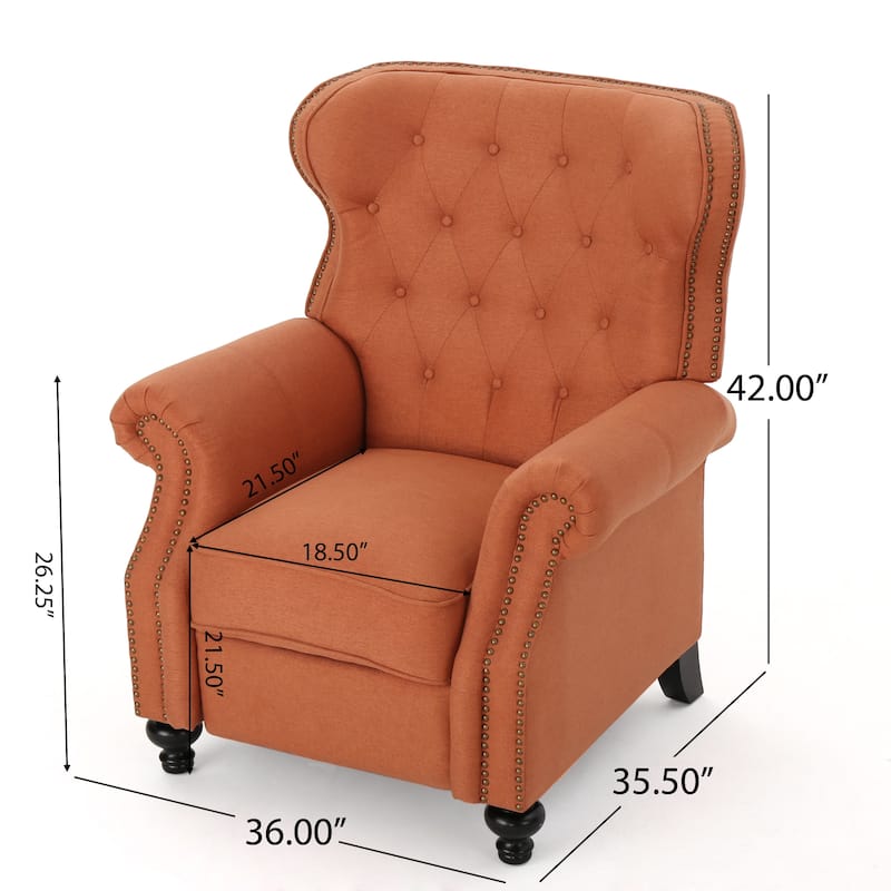 Tufted Recliner Chair - Diamond Stitch Backrest, Nailhead Trim and Rolled Arms 