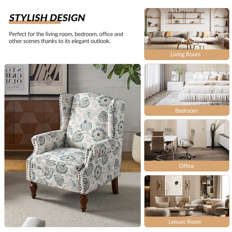 Gott Traditional Wingback Armchair with Solid Wood Legs by HULALA HOME