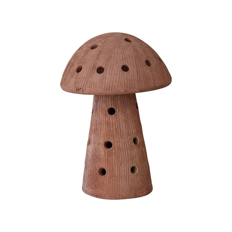Handmade Terra-cotta Mushroom Shaped Candle Holder with Cut-Outs