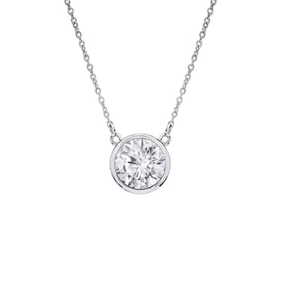 Auriya 1/3ctw Round Solitaire Diamond Necklace 14k Gold Bezel-set - 4.4mm (H-I, VS1-VS2)