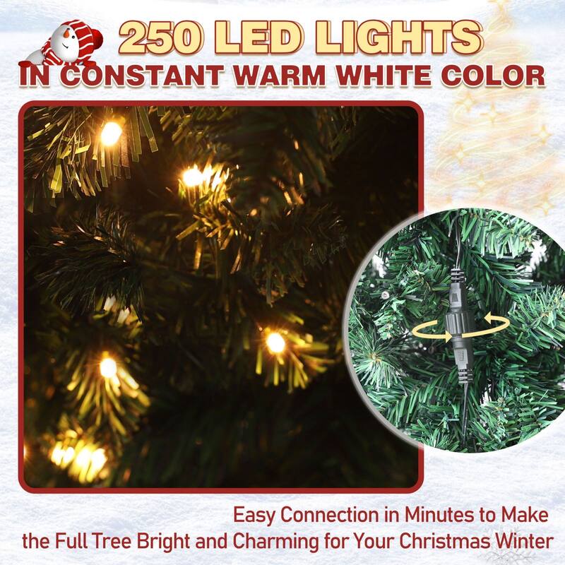 VEIKOUS Pre-Lit Artificial Christmas Tree Pencil Snow with Foldable Iron Stand with LED lights, 5.5/6.5/7.5 ft