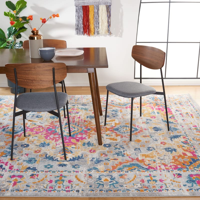 SAFAVIEH, Madison Jovita Vintage Boho Oriental Medallion Rug - 8' Square - Grey/Fuchsia