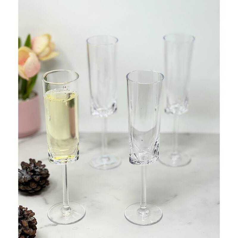LeadingWare Designer Tritan Oval Halo Clear Champagne Flutes Set of 4