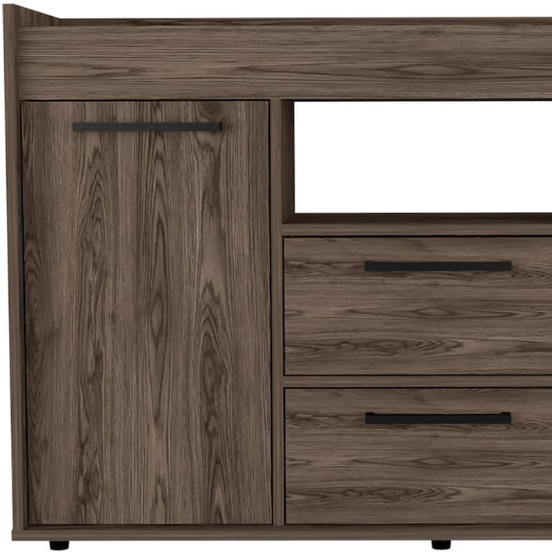 HomeRoots 47" Walnut Wood Two Drawer Sideboard with Two Doors - 47.24 in. x 30.31 in. x 14.96 in.