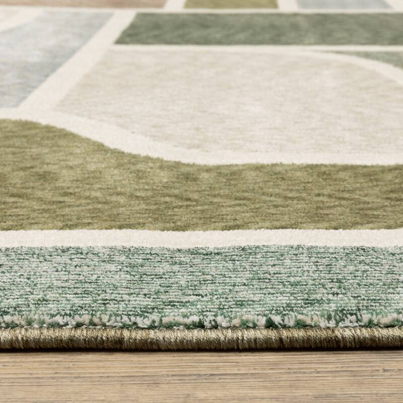 Tobias Mid-Century Modern Green/ Multi Area Rug