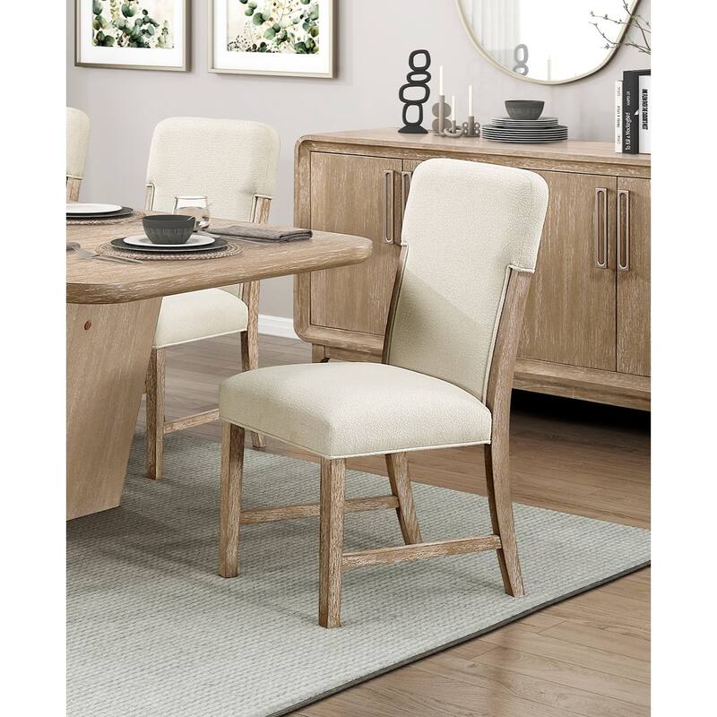 Modern Comfortable Dining Side Chairs Set of 2pc Plush Beige Chenille Upholstered Seat and Back Wooden Furniture - Beige