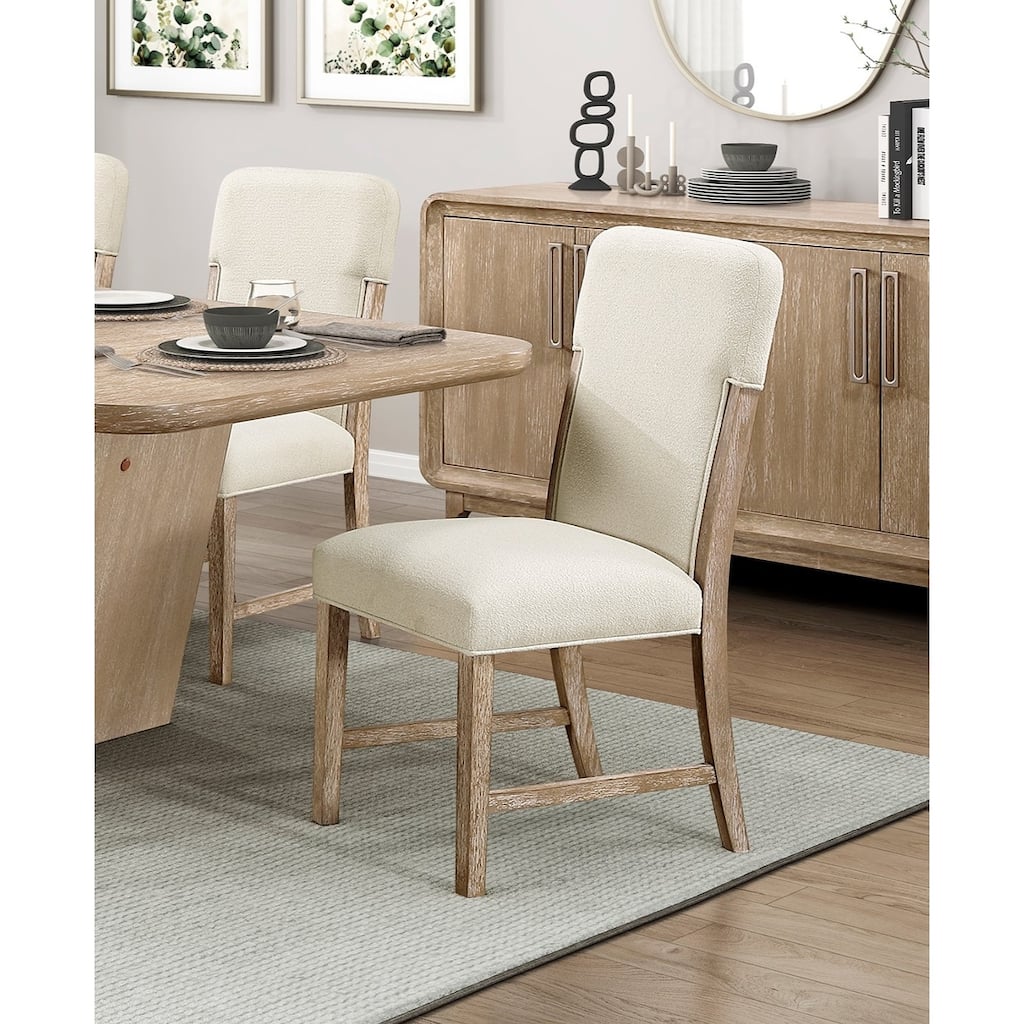 Modern Comfortable Dining Side Chairs Set of 2pc Plush Beige Chenille Upholstered Seat and Back Wooden Furniture
