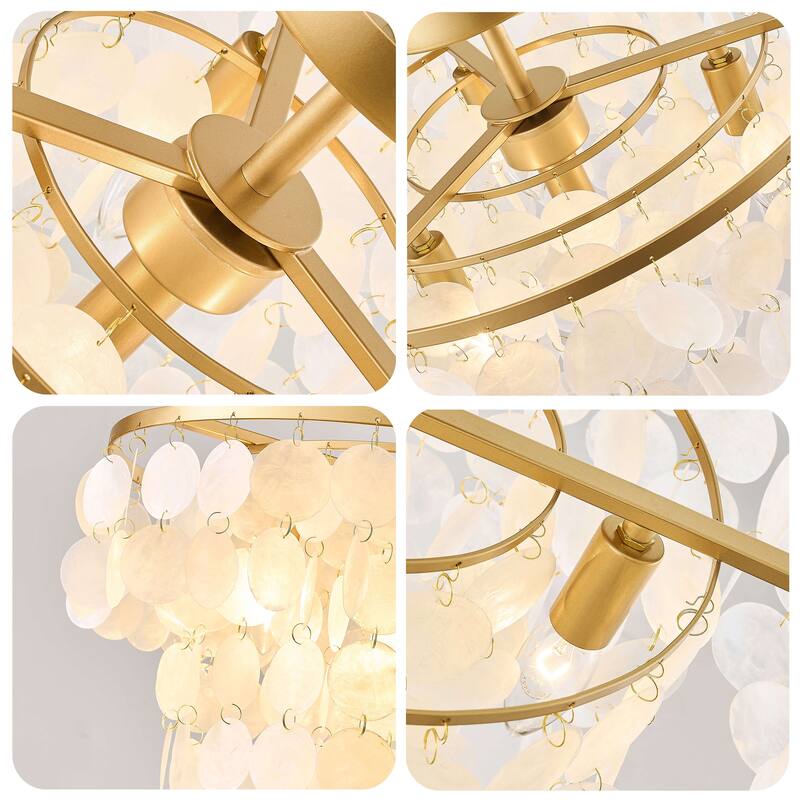 Paula 4-Light Glossy Bronze Finish Natural White Shell Flush Mount - 18 inches in diameter x 17.5 inches H