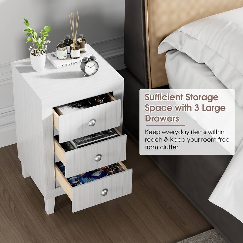 Costway Nightstand Sofa Side Coffee Table with 3 Drawer for Bedroom
