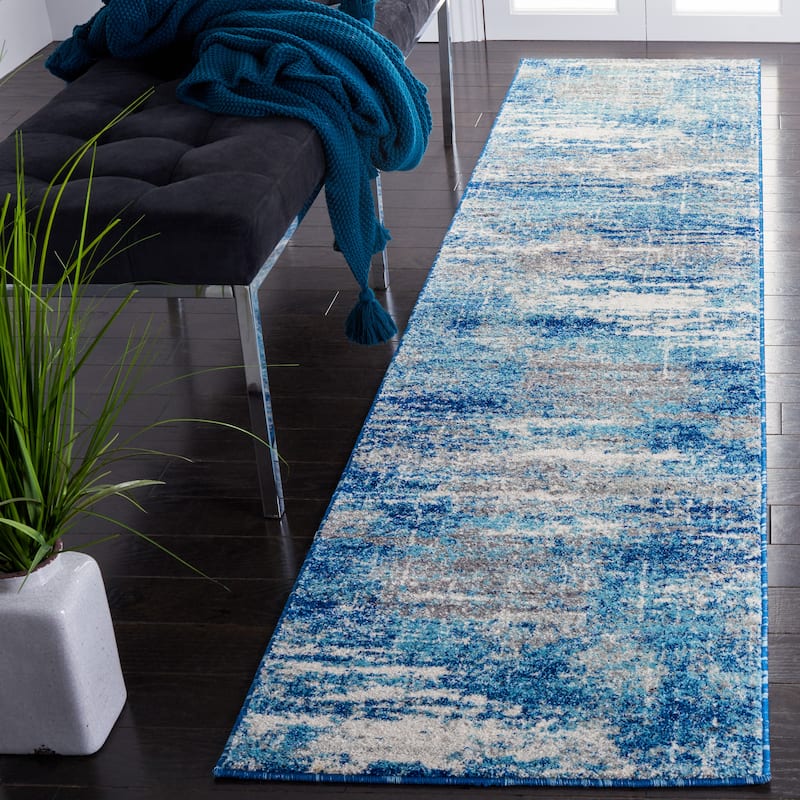 SAFAVIEH, Evoke Yukako Modern Abstract Distressed Rug - 2'2" x 9' Runner - Light Blue/Grey