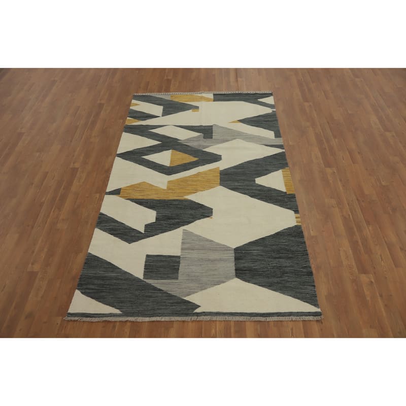 Hand Woven Southwestern Wool Beige Geometric Area Rug - 8' 1'' X 4' 10''