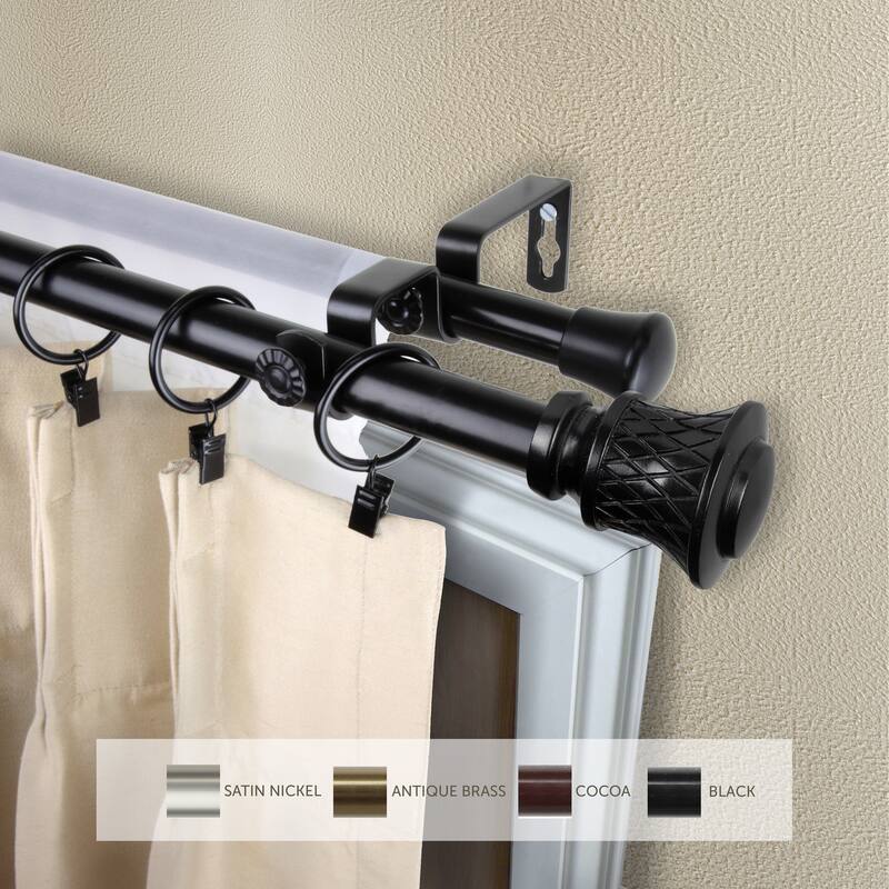 InStyleDesign Simona Adjustable Double Curtain Rod 13/16 inch dia. - 28 to 48 inches - Black