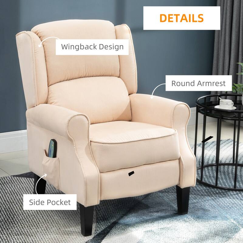 Linen Upholstered Recliner Sofa with Heat & Dual Massage Motors, Manual Reclining & Remote Control