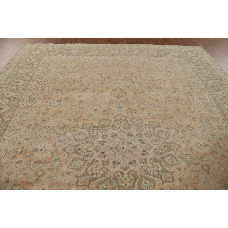 Distressed Kashan Vintage Persian Area Rug Hand-Knotted Wool Carpet - 9'8" x 13'0"