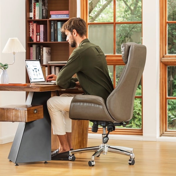 Glitzhome 48-inch Mid-century Adjustable Swivel Faux Leather