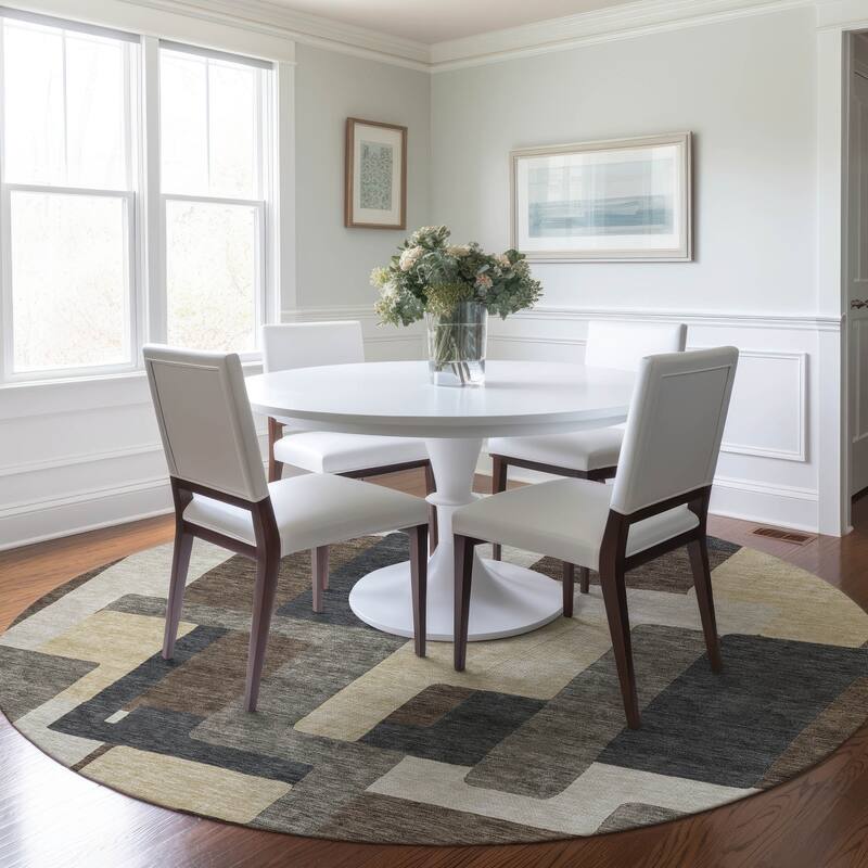 Machine Washable Indoor/ Outdoor Chantille Modern Blocks Rug