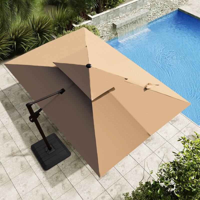Outdoor 9 x 11.5 FT Patio Dual Top Cantilever Umbrella with 4-Piece Fillable Weighted Base