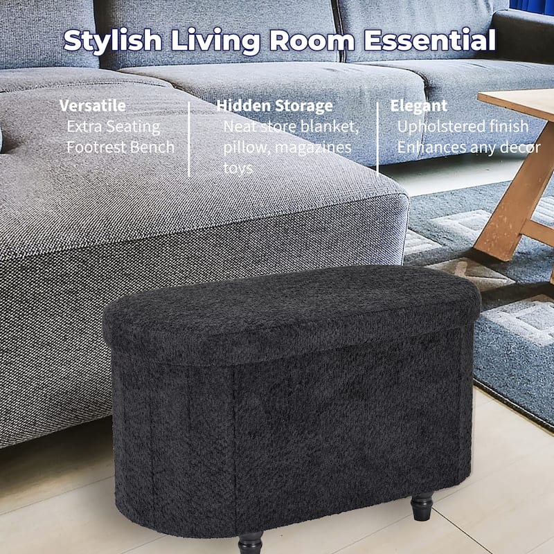 Aria Home Esme Black Boucle Storage Ottoman Bench Multifunctional
