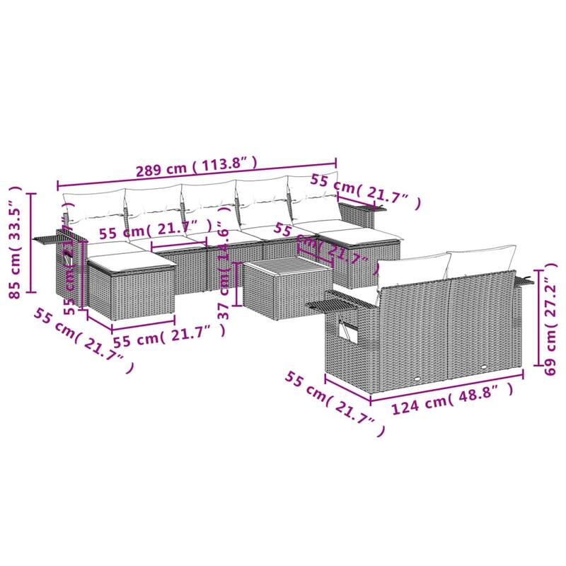 vidaXL Garden Sofa Set Black and cream white - 21.7 x 21.7 x 14.6