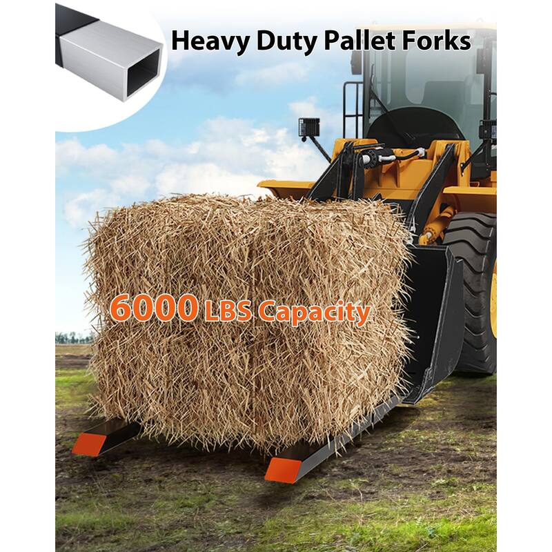 77" 6000lbs Clamp on Pallet Forks, Heavy Duty 6000lbs Clamp on Pallet Forks with Adjustable Stabilizer Bar