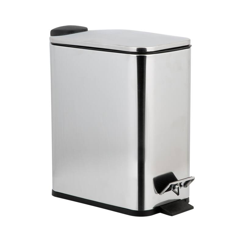 Simplify Slim Rectangular 5 Liter Pedal Trash Bin with Soft Close Lid - 11" x 5.50" x 11.40" - Silver