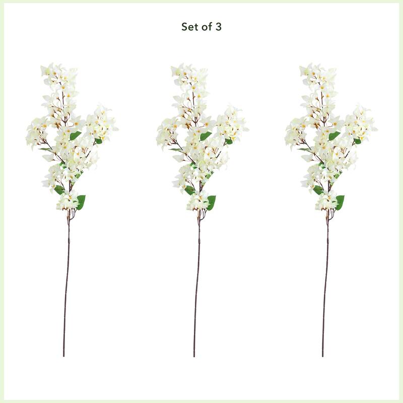 Bougainvillea Flower Artificial Stem Sprays - 47" - White - Set of 3