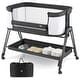 preview thumbnail 1 of 3, Baby Bedside Folding Bassinet with Wheels & Storage Tray Black + White