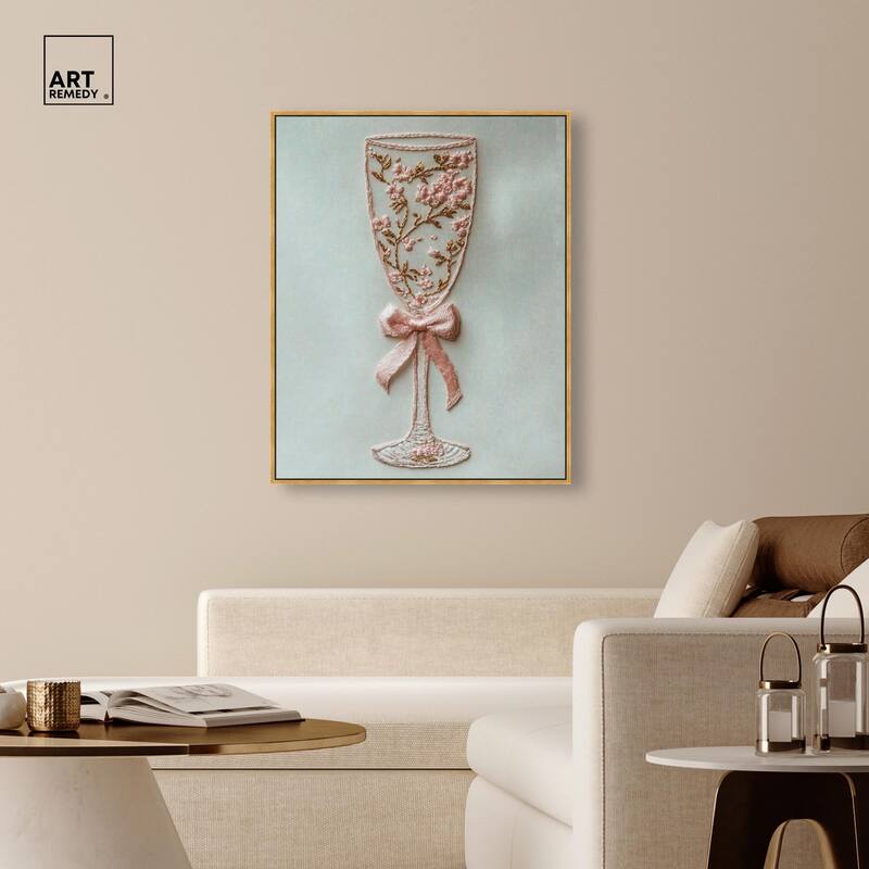 Champagne Glass Bow Canvas by Art Remedy