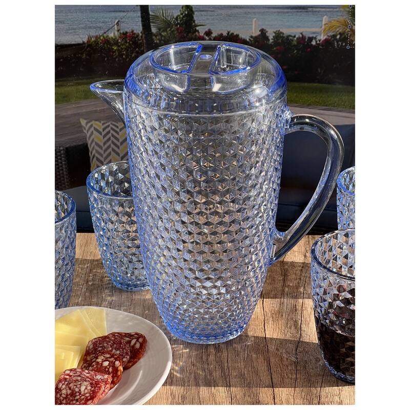 Water Pitcher with Lid, Diamond Cut Unbreakable Plastic Pitcher