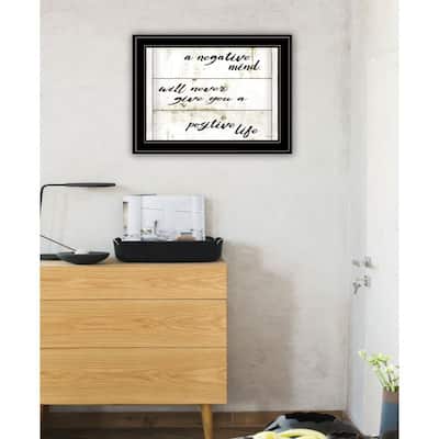 TrendyDecor4U Traditional "Positive Life" Framed Print Wall Art by Cindy Jacobs - White, Tan, Black