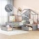 preview thumbnail 11 of 16, Twin Size House Bed with Upholstered Sofa, Charging Station, Wireless Charging, Shelves, and Two Drawers