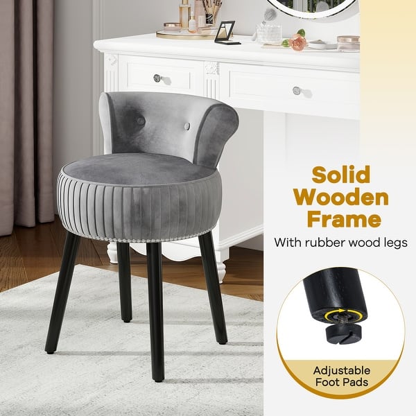 grey crushed velvet dressing table chair Gymax Vanity w/ Back Tufted Low Back & Solid Wood Legs - Bed Bath & Beyond swivel dressing table chair