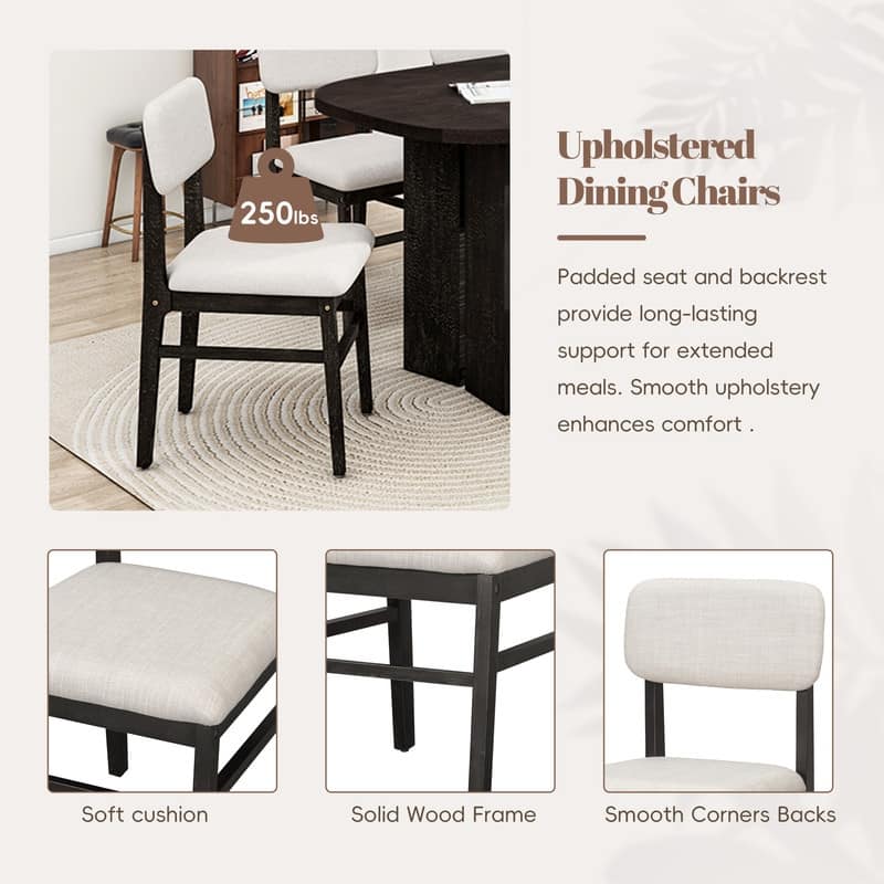 Farmhouse 6-Piece Dining Table Set, Solid Wood Dining Table and 4 Upholstered Chairs & 1 Bench