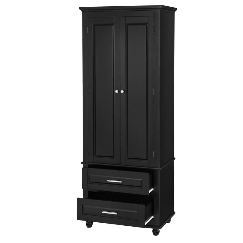 Freestanding Tall Storage Cabinet with 2 Drawers, 2 Doors, Round Legs and Adjustable Shelf for Bathroom Office Kitchen