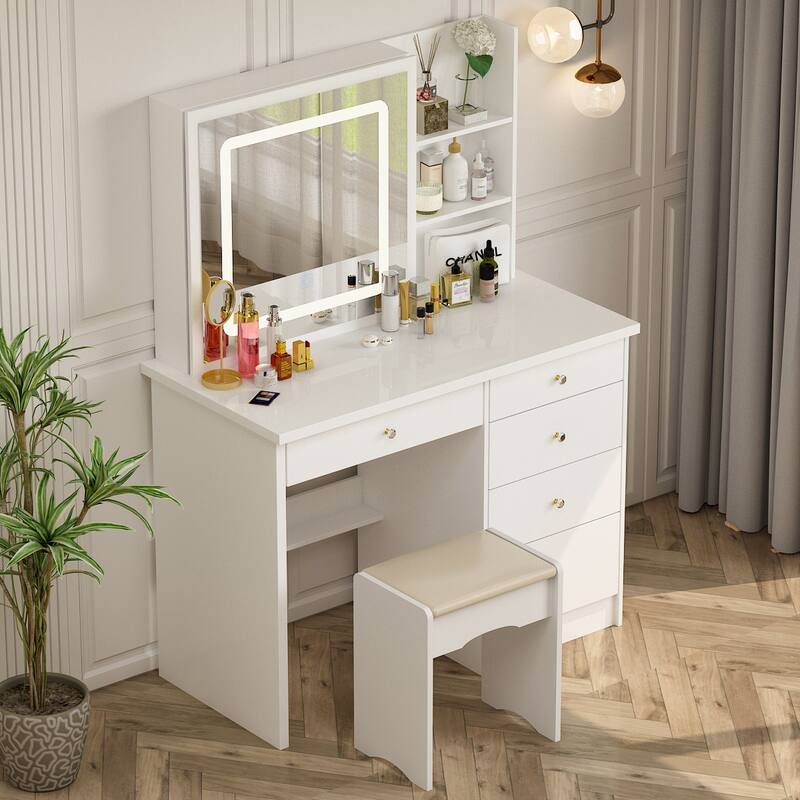 Timechee 39.4"Wide Makeup Vanity Set with Stool and Touching Light Mirror - 39.4"W