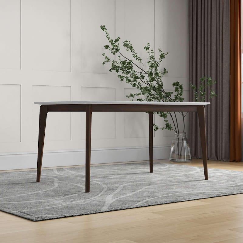 Lindsey Mid-Century Modern Solid Wood Dining Table with White Top and Walnut Legs, 59 inches for Bedroom Hallway, Entryw