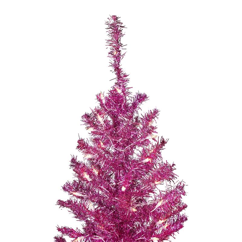 Pre-Lit Artificial Tinsel Christmas Tree - 4' - Two Tone Pink - Clear Lights - 4 Foot