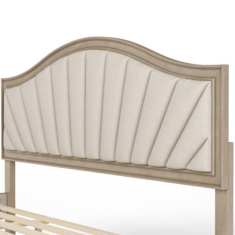 Modern Wooden Upholstered Platform Bed Frame Queen/King Size with Headboard