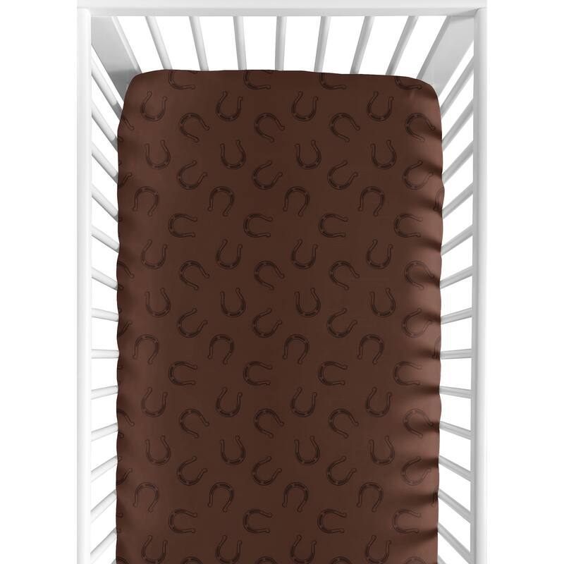 Sweet Jojo Designs Chocolate Brown Boy Fitted Crib Sheet - Horseshoe Print for Western Cowboy Wild West Southern South Country
